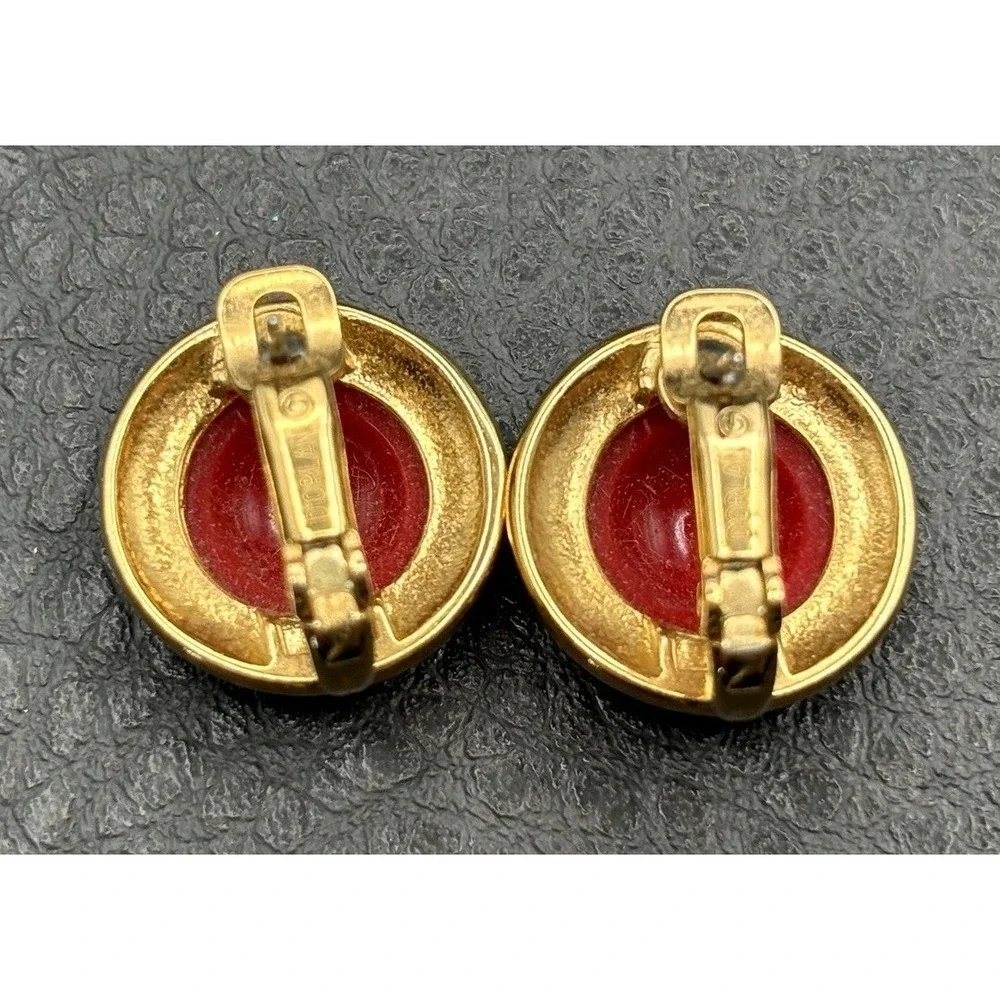 Vintage D'Orlan Red Lucite Cabochon 80's 90's Pierced Earrings